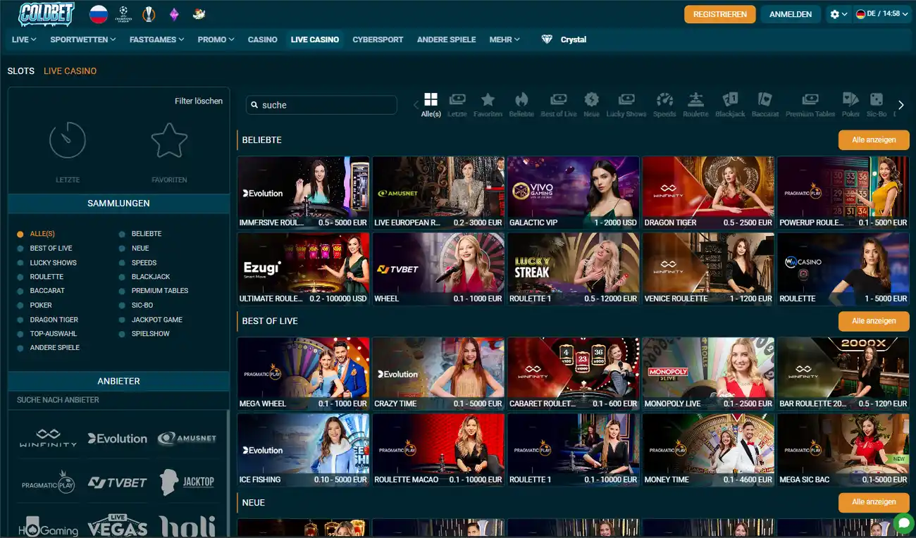 Coldbet Casino Live Casino